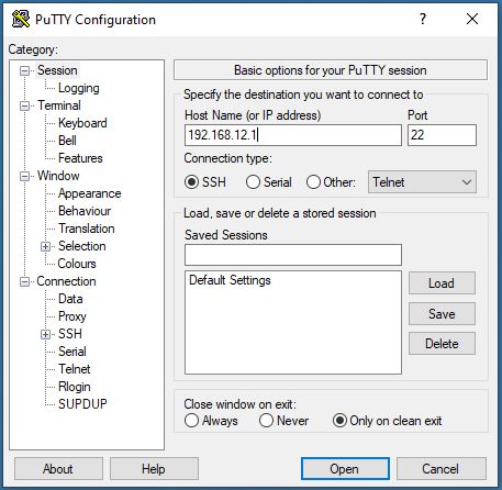 Connecting to a router over SSH using PuTTY